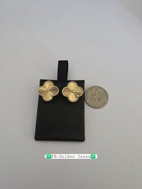 18K Real Gold Clover Stud E